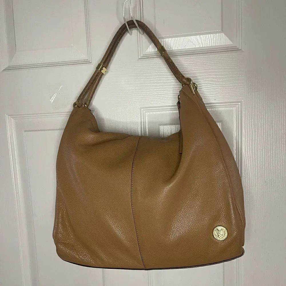 VINCE CAMUTO Toasted Tan / Light Brown Pebbled Leather Hobo Shoulder Bag